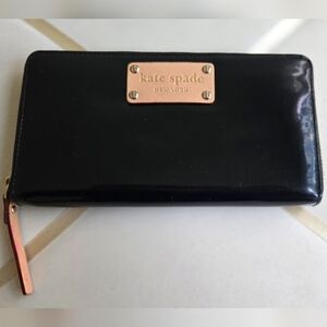 Kate Spade Neda Henry Street Patent Leather Zipper Accordion Wallet Black